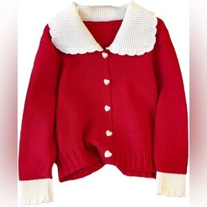 Red Cardigan with Heart Buttons